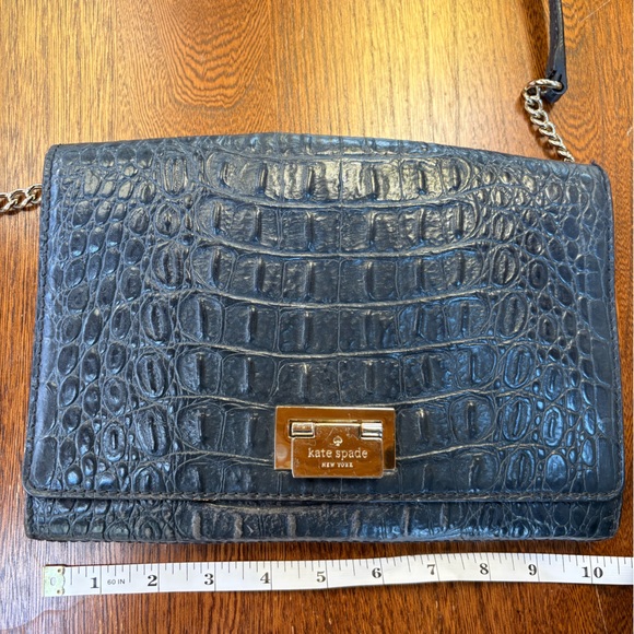 Kate Spade Black Croc Embossed Crossbody Bag Purse - Picture 9 of 11